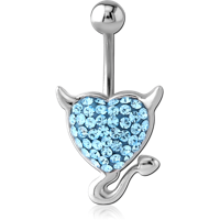 Navel Belly Button Ring Crystal Rhinestone  Heart Spirals Devil Piercing .,NMCA 