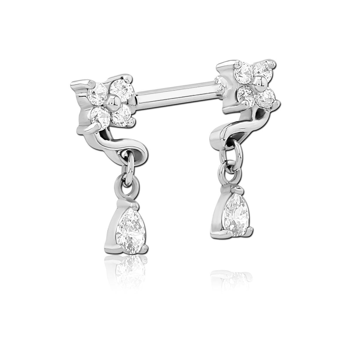 SURGICAL STEEL NIPPLE PIERCING INTERNAL THREADED BAR WITH MOVING CHARM