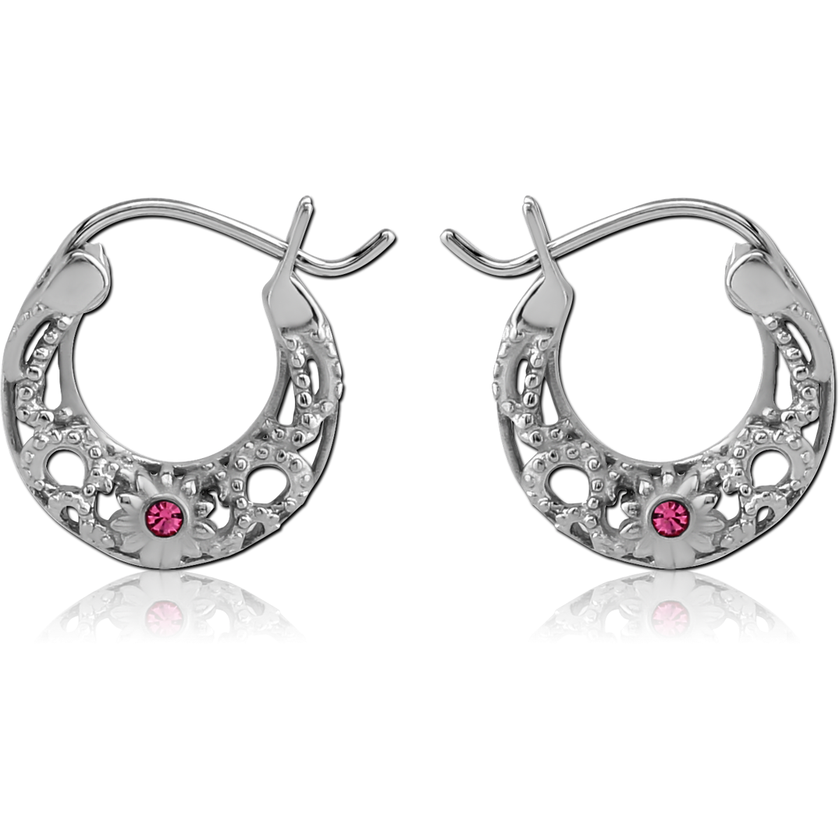 SURGICAL STEEL JEWELED HOOP EARRINGS SCEH064