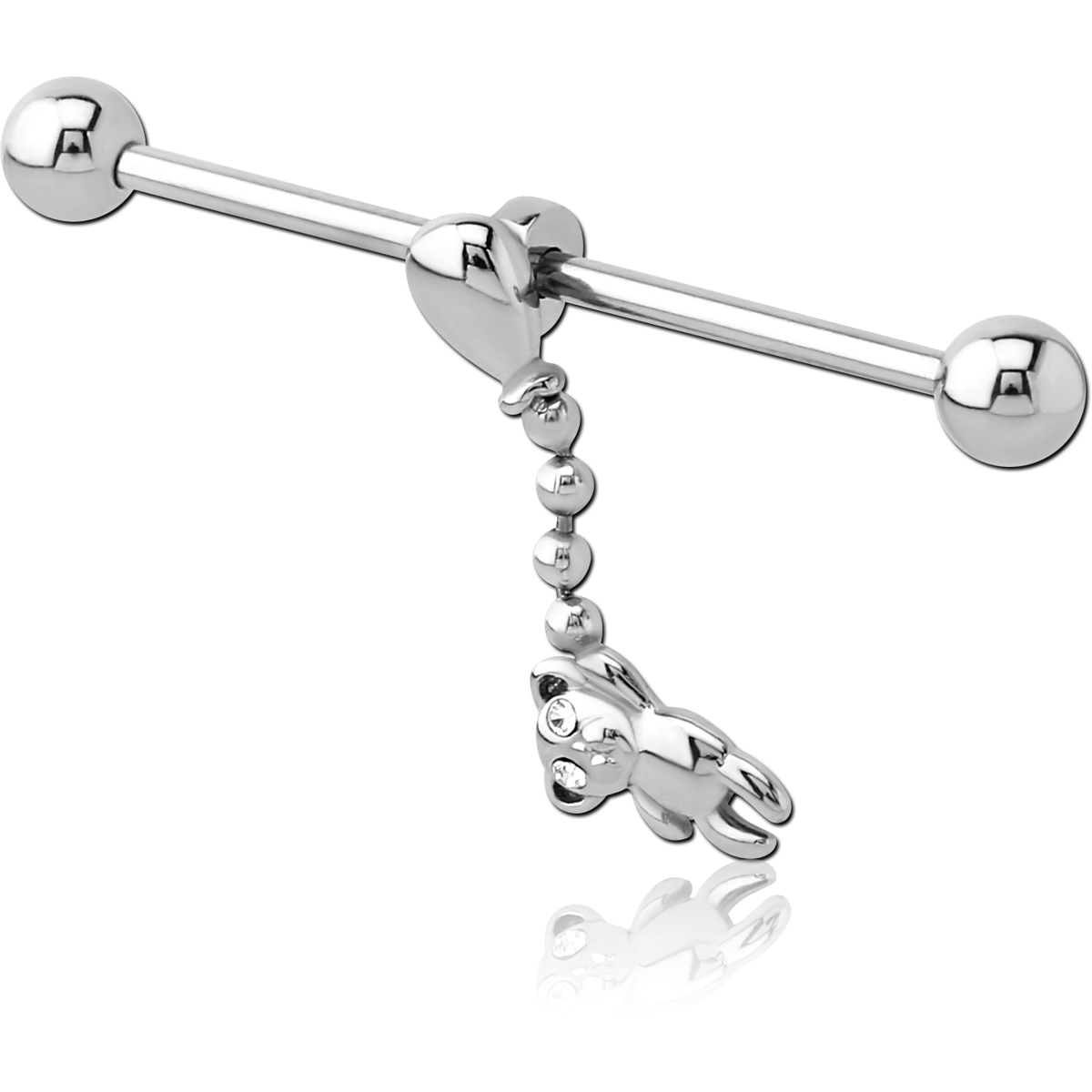 SURGICAL STEEL INDUSTRIAL BARBELL WITH ADJUSTABLE SLIDING CHARM BEAR