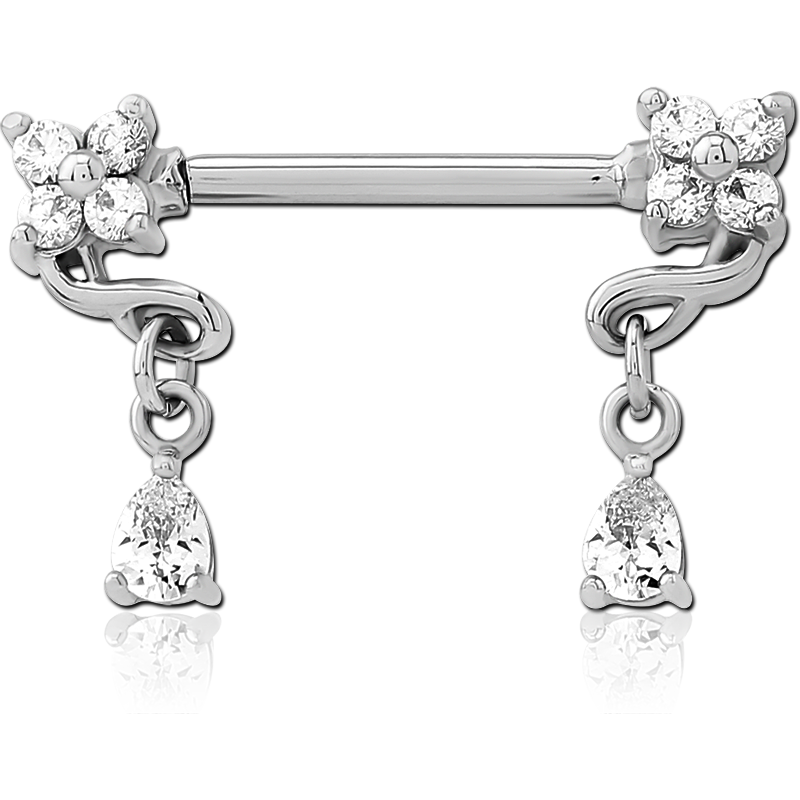 SURGICAL STEEL NIPPLE PIERCING INTERNAL THREADED BAR WITH MOVING CHARM