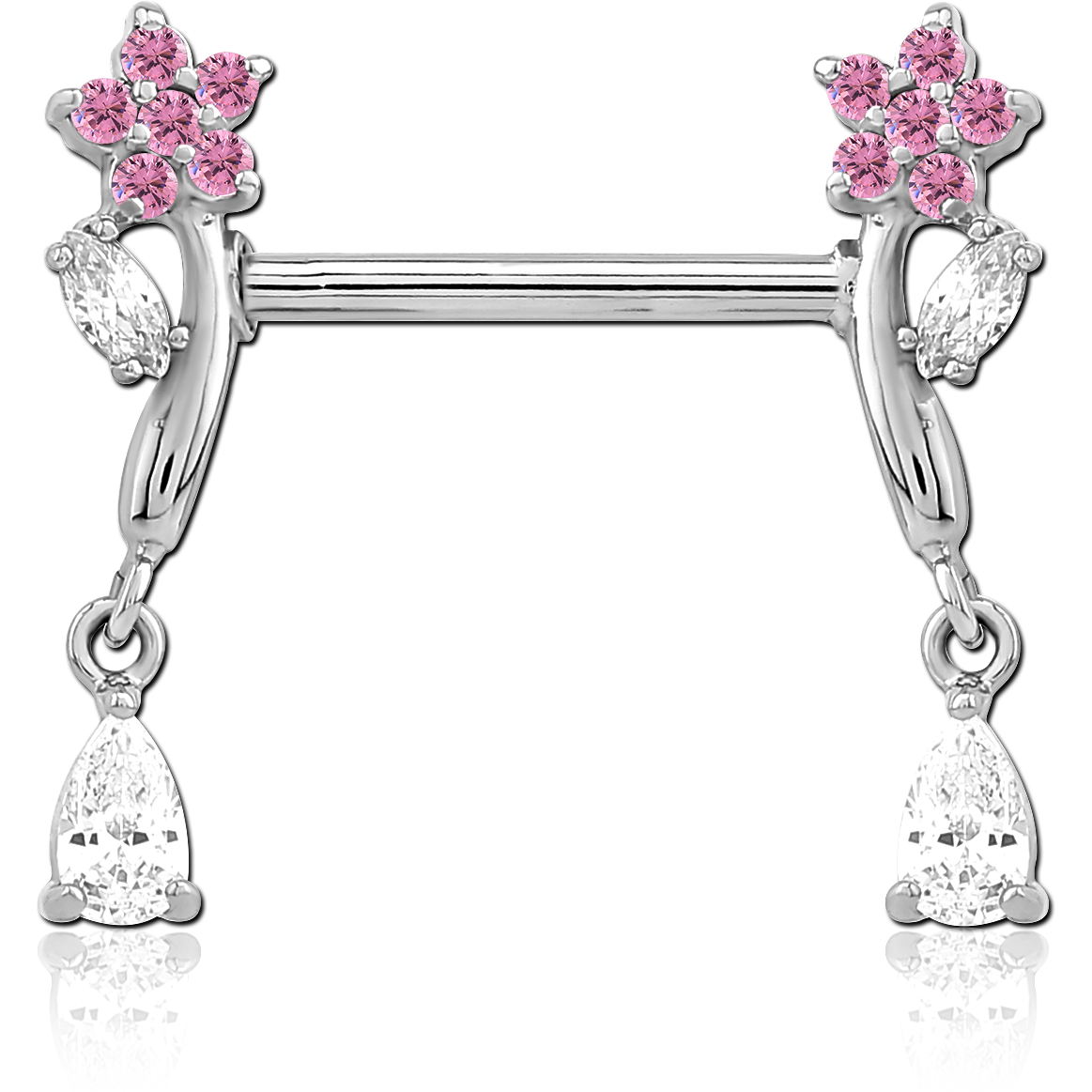 SURGICAL STEEL NIPPLE PIERCING INTERNAL THREADED BAR WITH MOVING CHARM FINE JEWELED