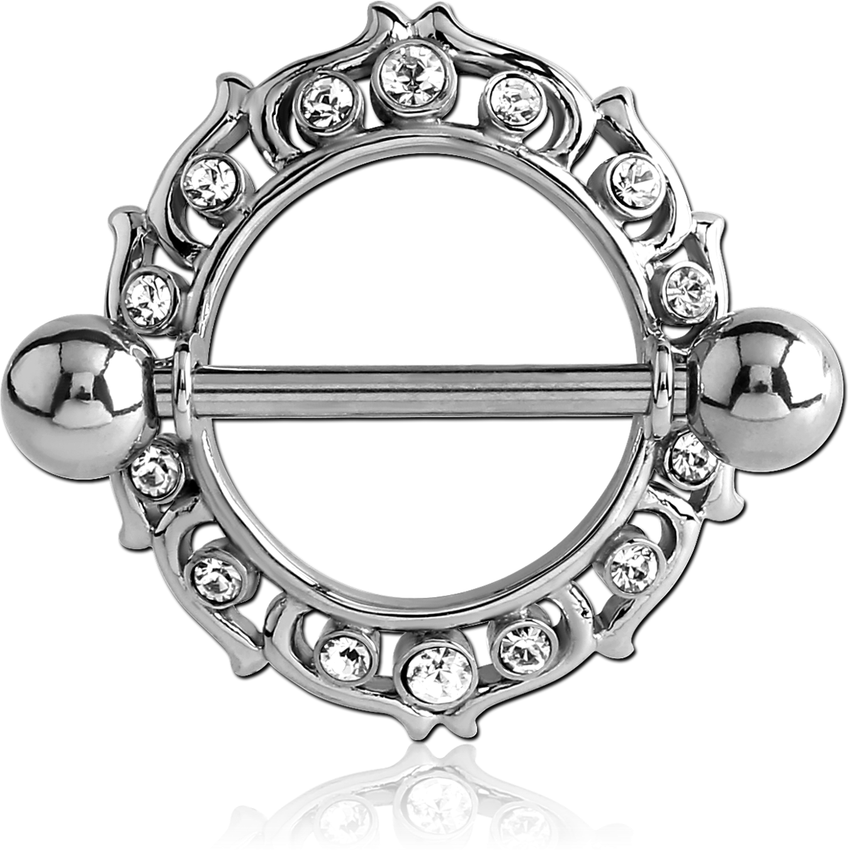 SURGICAL STEEL JEWELED NIPPLE SHIELD FLAMES SCNS11