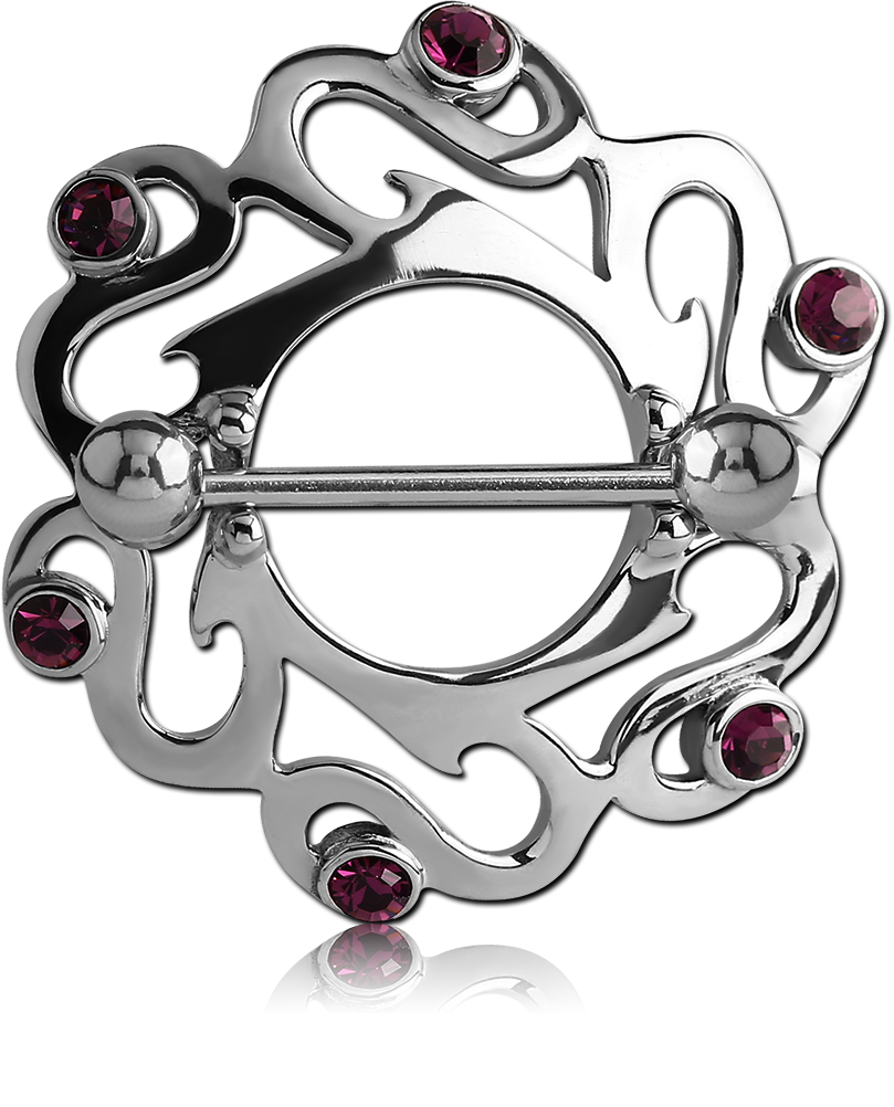 SURGICAL STEEL JEWELED NIPPLE SHIELD ROUND FILIGREE