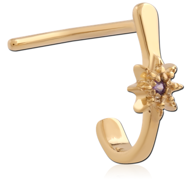 GOLD PVD 18K COATED SURGICAL STEEL 90 DEGREE NOSE STUD STARBURST GEM