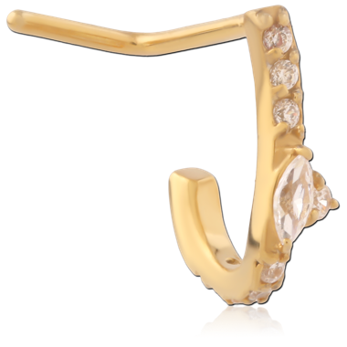 316L GOLD PVD COATED SURGICAL STEEL 90 DEGREE JEWELED WRAP AROUND NOSE STUD
