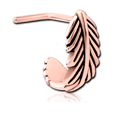 ROSE GOLD PVD COATED SURGICAL STEEL 90 DEGREE WRAP AROUND NOSE STUD - FEATHER