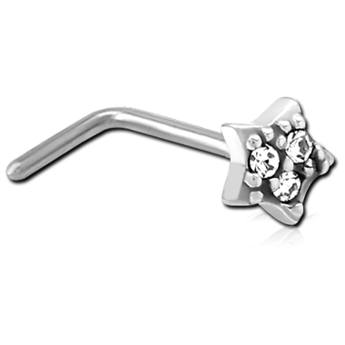 SURGICAL STEEL 90 DEGREE JEWELED NOSE STUD - STAR