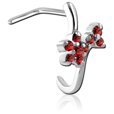SURGICAL STEEL 90 DEGREE JEWELED WRAP AROUND NOSE STUD - FLOWERS