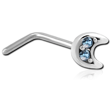 STERILE SURGICAL STEEL 90 DEGREE JEWELED NOSE STUD - CRESCENT