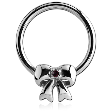 SURGICAL STEEL JEWELED BALL CLOSURE RING - BOW