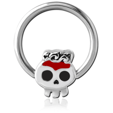 SURGICAL STEEL BALL CLOSURE RING WITH ATTACHMENT WITH ENAMEL - SKULL
