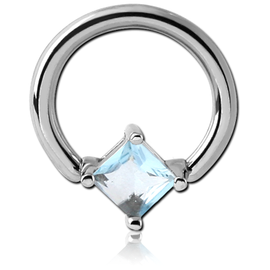 SURGICAL STEEL BALL CLOSURE RING WITH PRONG SET SQUARE JEWEL ATTACHMENT