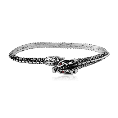 SURGICAL STEEL BANGLE DRAGON HEAD TEXTURED BAND WITH SCALE DETAILING