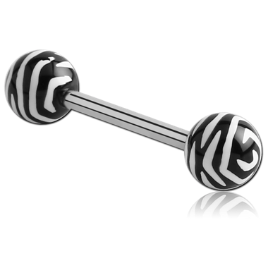 SURGICAL STEEL BARBELL WITH ACRYLIC ANIMAL PRINTED BALL