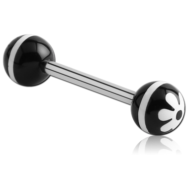 SURGICAL STEEL BARBELL WITH ACRYLIC RETRO FLOWER PRINTED BALL