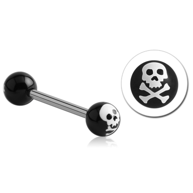 SURGICAL STEEL BARBELL WITH ACRYLIC SKULL PRINTED BALL