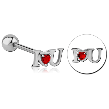 SURGICAL STEEL JEWELED BARBELL - I LOVE YOU