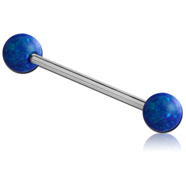 SURGICAL STEEL MICRO BARBELL WITH DOUBLE SYNTHETIC OPAL BALLS