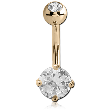 18K GOLD ROUND PRONG SET 5MM CZ NAVEL BANANA WITH JEWELED TOP BALL
