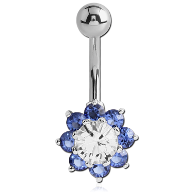 RHODIUM PLATED BRASS JEWELED FLOWER NAVEL BANANA