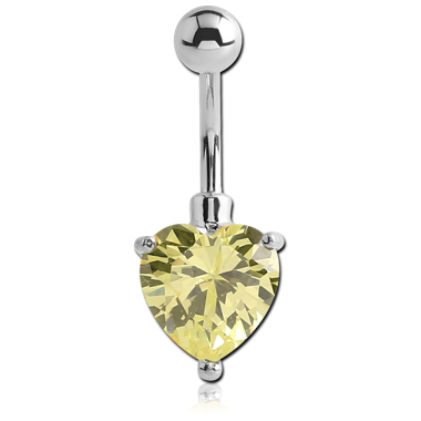 RHODIUM PLATED BRASS JEWELED HEART NAVEL BANANA