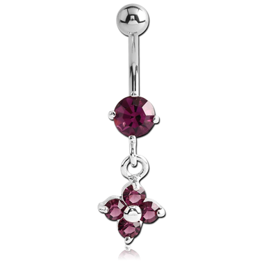 RHODIUM PLATED BRASS JEWELED NAVEL BANANA WITH FLOWER CHARM