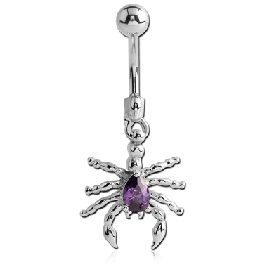 RHODIUM PLATED BRASS JEWELED SCORPION NAVEL BANANA