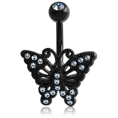 BLACK PVD COATED BRASS DOUBLE JEWELED BUTTERFLY NAVEL BANANA