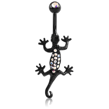 BLACK PVD COATED DOUBLE JEWELED SALAMANDER FASHION NAVEL BANANA