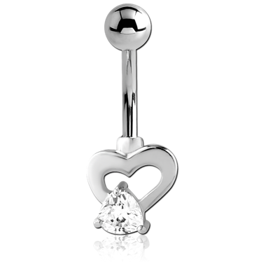 BRASS NAVEL BANANA CLEAR TRIANGLE GEM WITH OPEN HEART CHARM