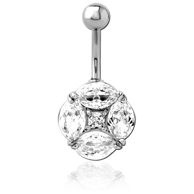 BRASS NAVEL BANANA FOUR MARQUISE GEM CLUSTER WITH SMALL CENTER SQUARE GEM