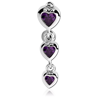 RHODIUM PLATED BRASS JEWELED REVERSE NAVEL BANANA - HEARTS