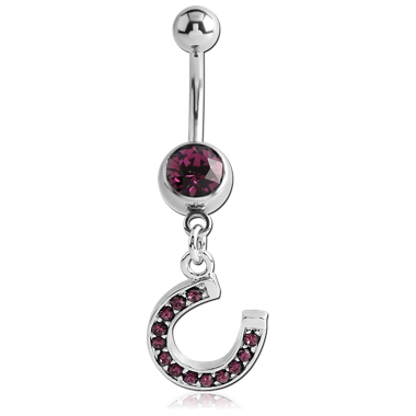 SURGICAL STEEL JEWELED NAVEL BANANA WITH DANGLING CHARM - C