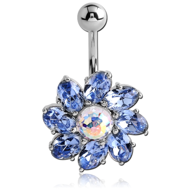 RHODIUM PLATED BRASS JEWELED NAVEL BANANA - FLOWER