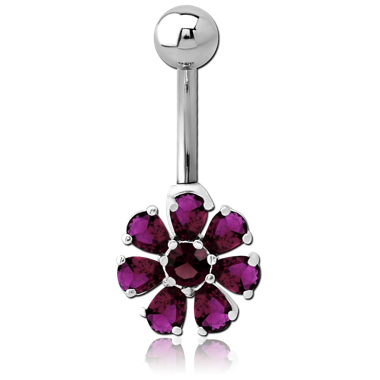 RHODIUM PLATED BRASS JEWELED NAVEL BANANA - FLOWER