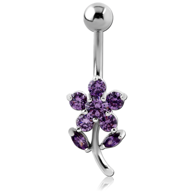 RHODIUM PLATED BRASS CRYSTALINE JEWELED NAVEL BANANA - FLOWER