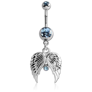 SURGICAL STEEL DOUBLE JEWELED NAVEL BANANA WITH WINGS CHARM