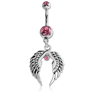 SURGICAL STEEL DOUBLE JEWELED NAVEL BANANA WITH WINGS CHARM