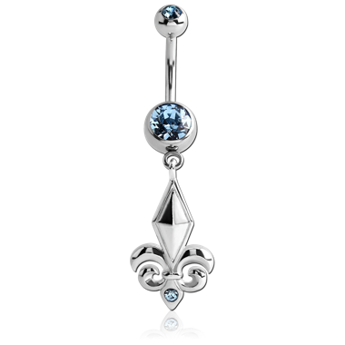 SURGICAL STEEL DOUBLE JEWELED NAVEL BANANA WITH FLEUR DE LIS CHARM