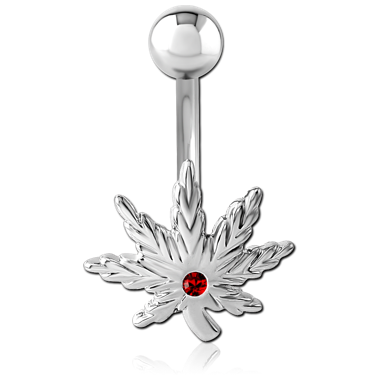 SURGICAL STEEL JEWELED NAVEL BANANA - MARIJUANA LEAF