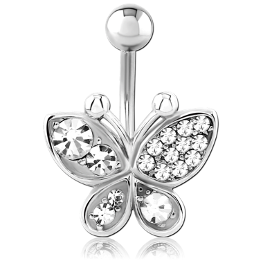 SURGICAL STEEL JEWELED NAVEL BANANA - BUTTERFLY
