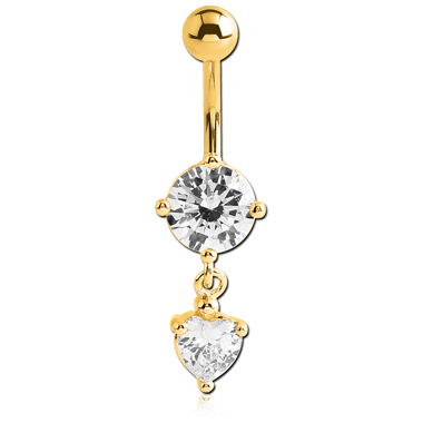 BRASS ATTACHMENT WITH GOLD PVD 18K COATED SURGICAL STEEL NAVEL BANANA WITH TRIPLE GEM CHARM