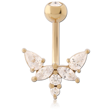 GOLD PVD 18K COATED SURGICAL STEEL JEWELED NAVEL BANANA