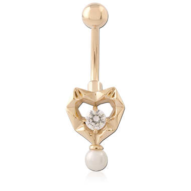 316L GOLD PVD 18K COATED SURGICAL STEEL NAVEL BANANA OPEN OVAL WITH PEARL CHARM