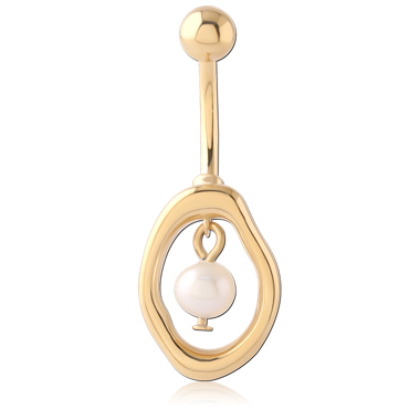 316L GOLD PVD 18K COATED SURGICAL STEEL NAVEL BANANA HEART WITH PEARL ACCENT