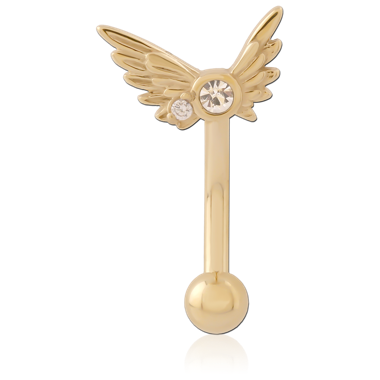 GOLD PVD 18K COATED SURGICAL STEEL JEWELED FANCY CURVED MICRO BARBELL