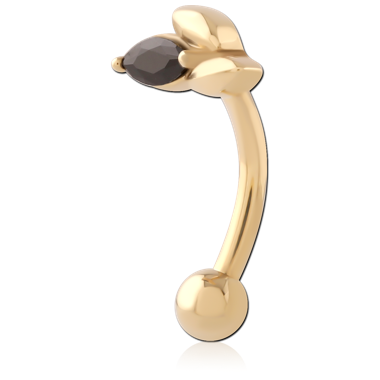 GOLD PVD 18K COATED SURGICAL STEEL CURVED MICRO BARBELL MARQUISE BLACK GEM