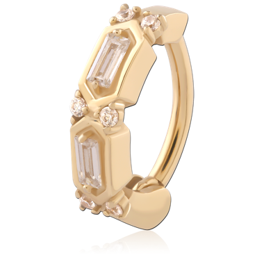 18K GOLD PVD COATED 316L SURGICAL STEEL BELLY CLICKER BAGUETTE AND ROUND GEMS