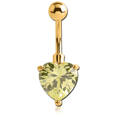 GOLD PVD COATED BRASS JEWELED HEART NAVEL BANANA